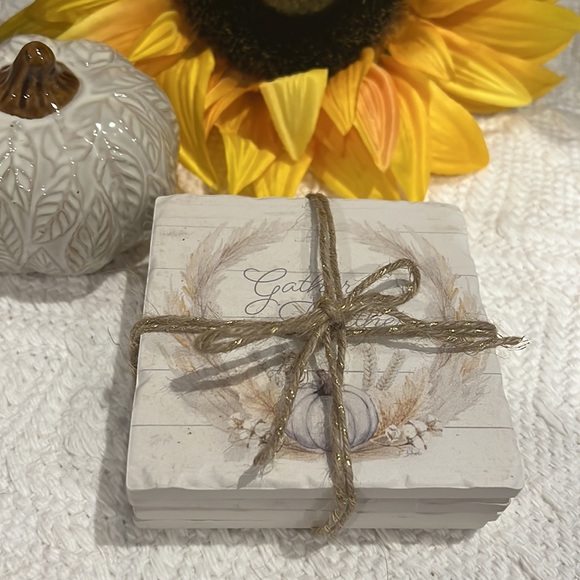 Pumpkin Fall Drink Coasters “Gather Together” fall decor - Picture 4 of 8